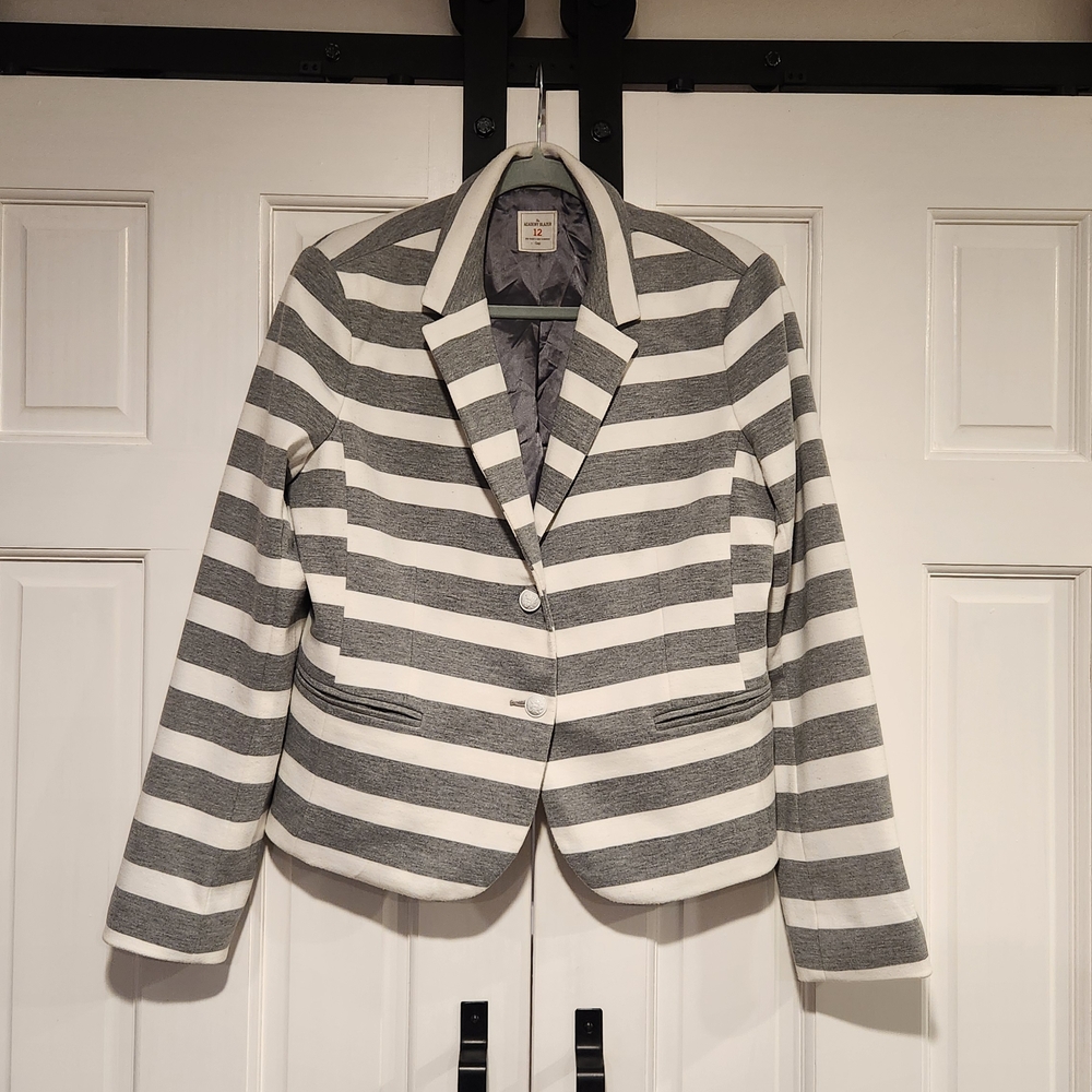 Casual Striped Gray and White Women's Knit Blazer